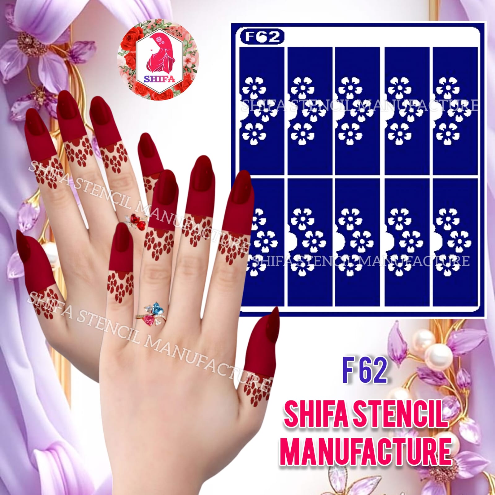 F 62 Blooming Vine Sticker Overview Henna Stencil - Shifa Stencil